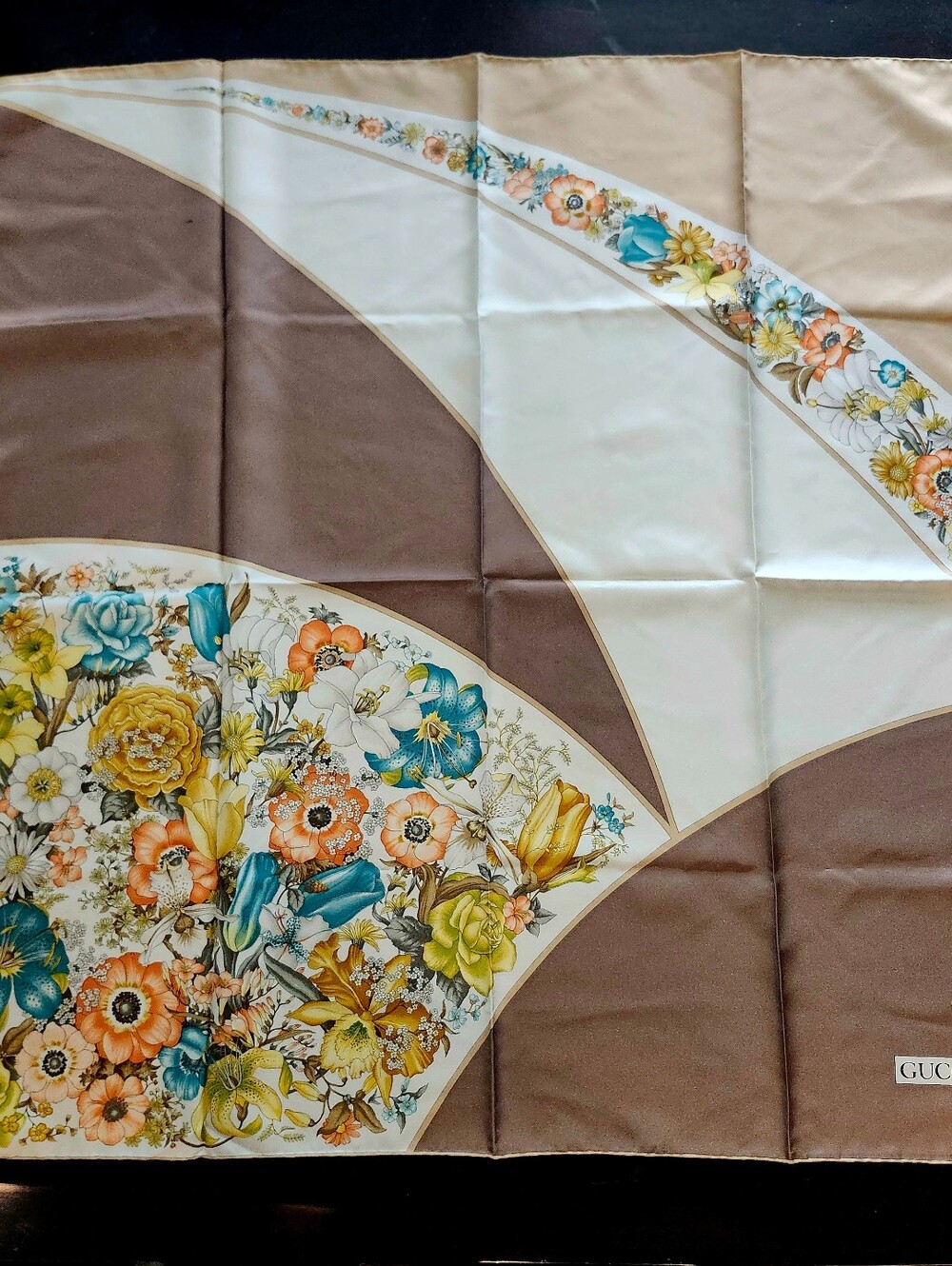 Gucci Vintage 1970's Floral Silk Scarf